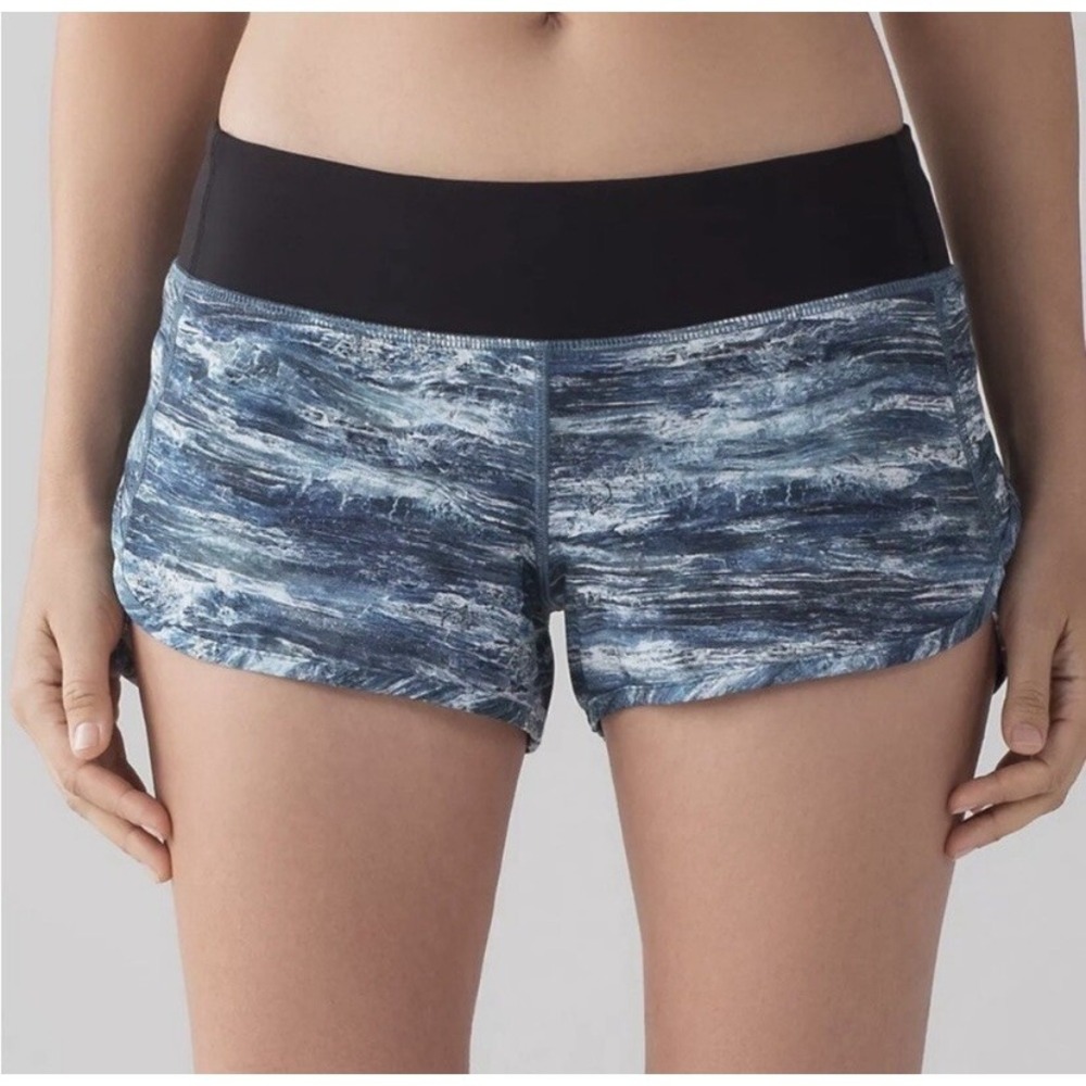 Lululemon speed up shorts lined multicolor Sz 6 Blue Green EUC